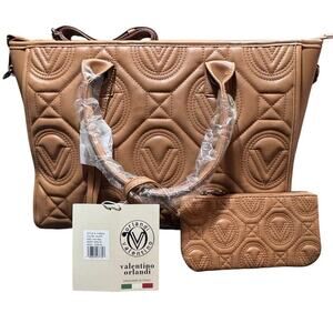 NWT - Valentino Orlandi XL Quilted Tote Bag, Taupe